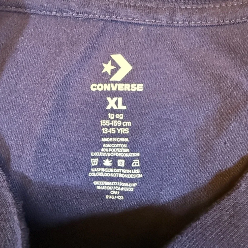 Converse Girls XL Navy Blue Long Sleeve Graphic Tee Chuck Taylor Sneakers 2348